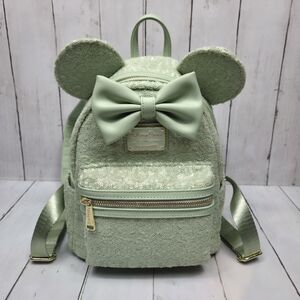 Disney Parks Loungefly Mint Green Sequin W Bow Mini Backpack Retired Rare Cute!